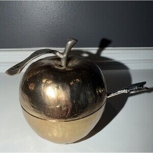 Michael Aram Apple Honey Pot With Spoon Serving Dish Gold Brass color Dining